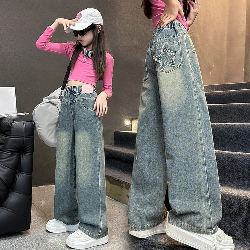 Five-Pointed Star Embroidered Jeans
