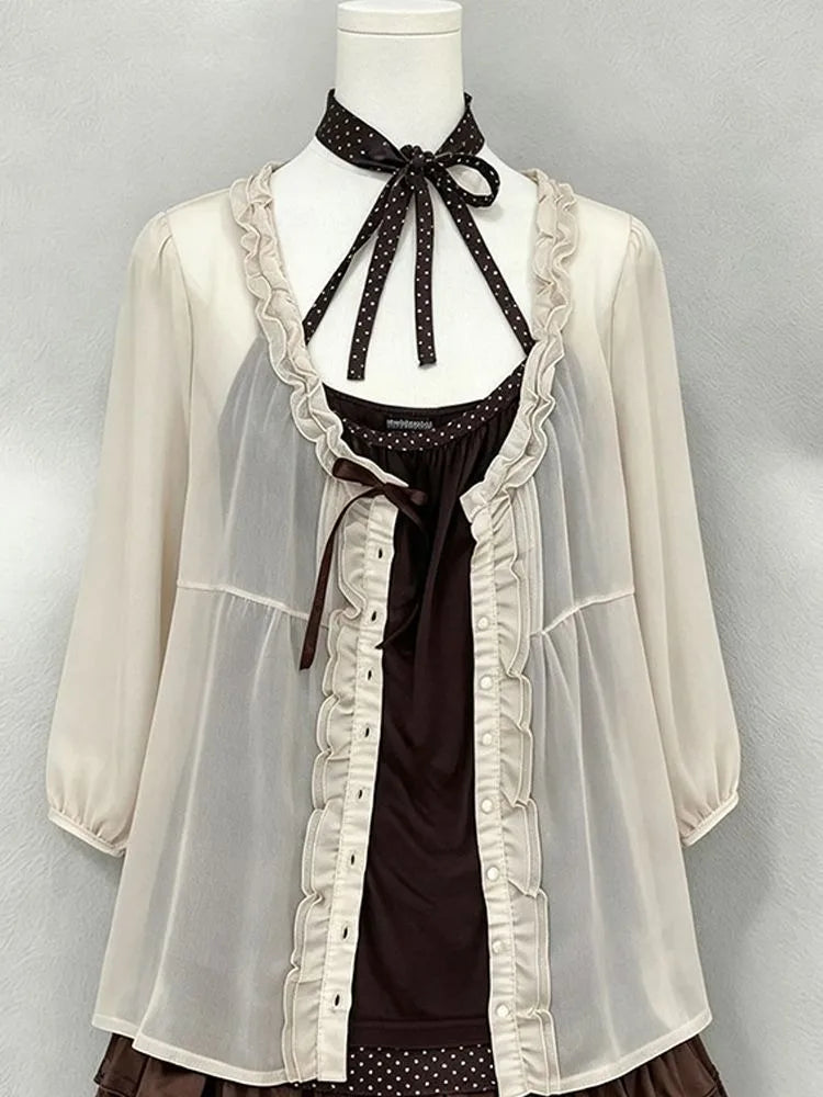 Ruffle Cardigan Casual Vest Mini Skirt Set