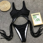 Patchwork Fringe Cut Out Rings Monokini
