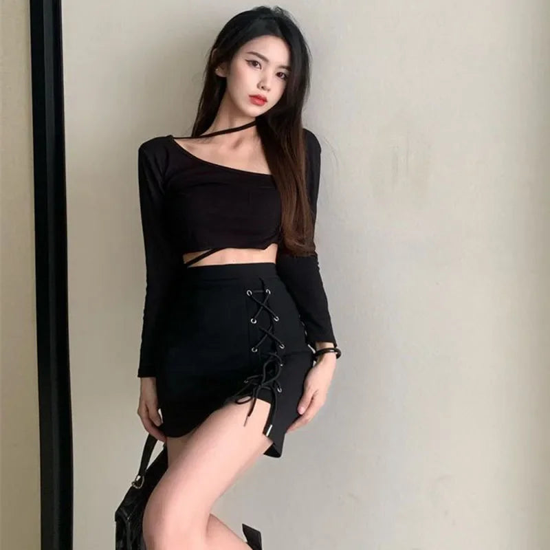 High Waist Lace Up Mini Skirt