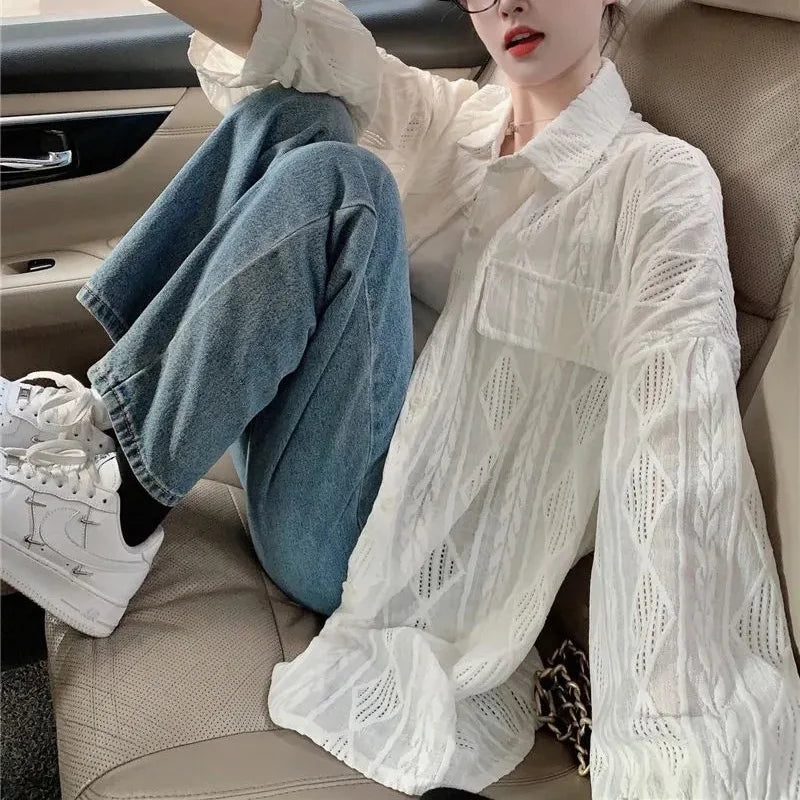 Hollow Out Solid Thin Shirt