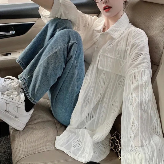 Hollow Out Solid Thin Shirt