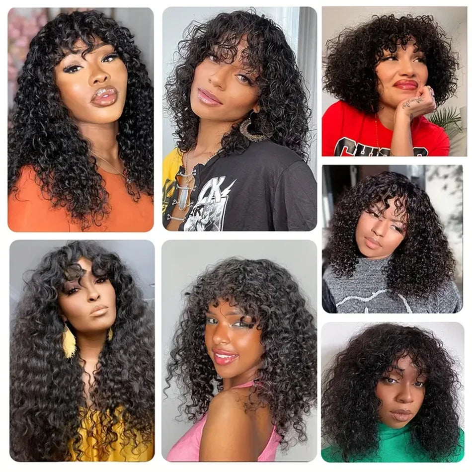 Water Wave Human Hair Wigs With Bangs