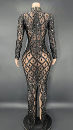Sparkly Big Rhinestone Transparent Long Dress