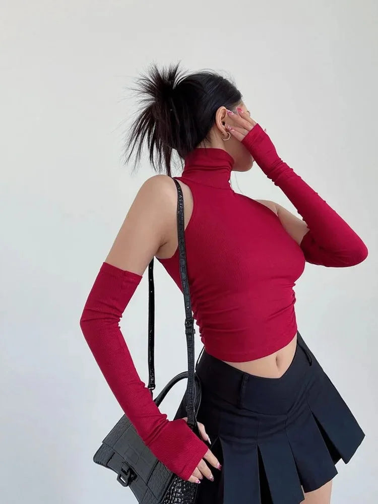 High Neck Pleated Crop Top