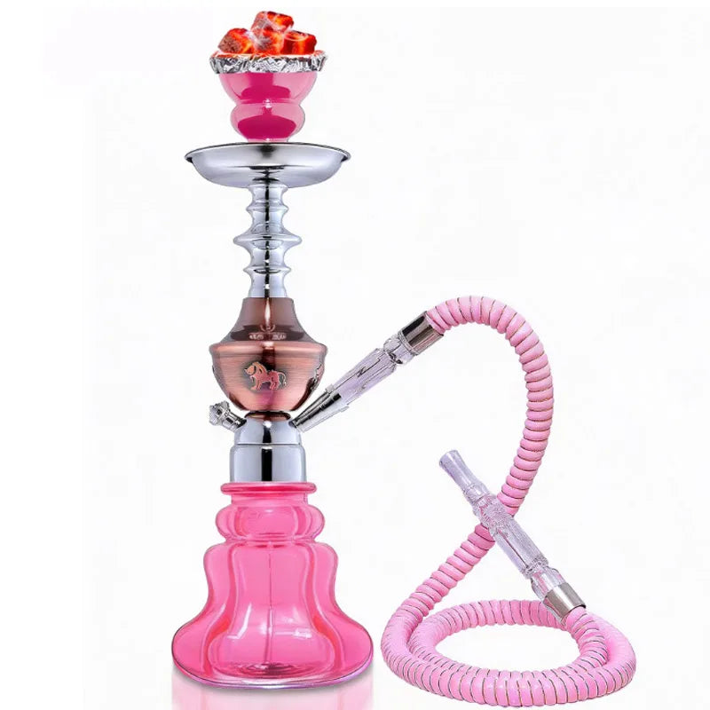 Arab Hookah Set Pink Bar Shisha Ceramic Bowl Double Hose Camping Shisha Narguile Chicha Complete Set Glass Hookah Accessories