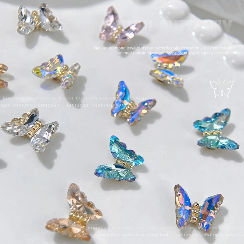 10Pcs Butterfly Nail Art Designer Charms 3D-Luxury Crystal Butterfly Nail Art Decor 12X10mm Alloy Butterfly Manicure Rhinestone*