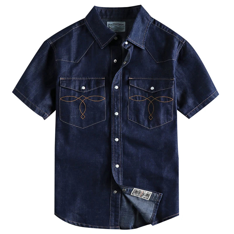 Short Sleeve Lapel Denim Cargo Shirt