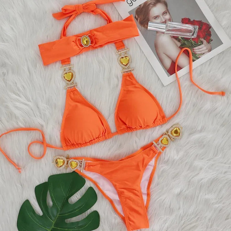 Bikini With Heart Rhinestones