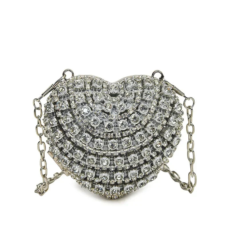 Luxury Mini Diamond Inlay Heart Shape Crystal Clutch