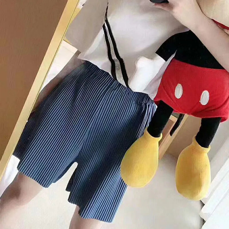 Elastic High Waist Pleated Shorts