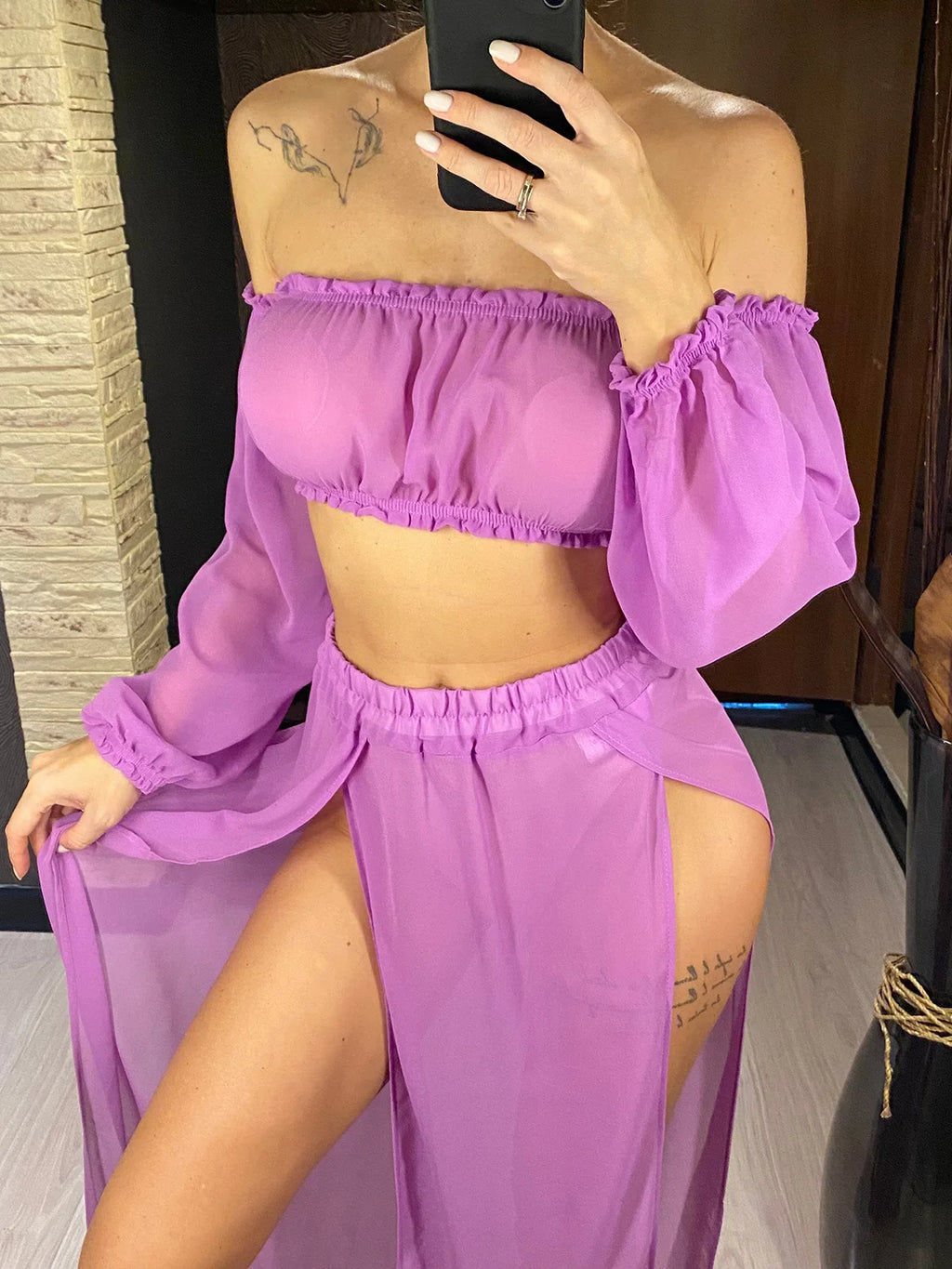 Off Shoulder Long Sleeve 2 Pieces Set