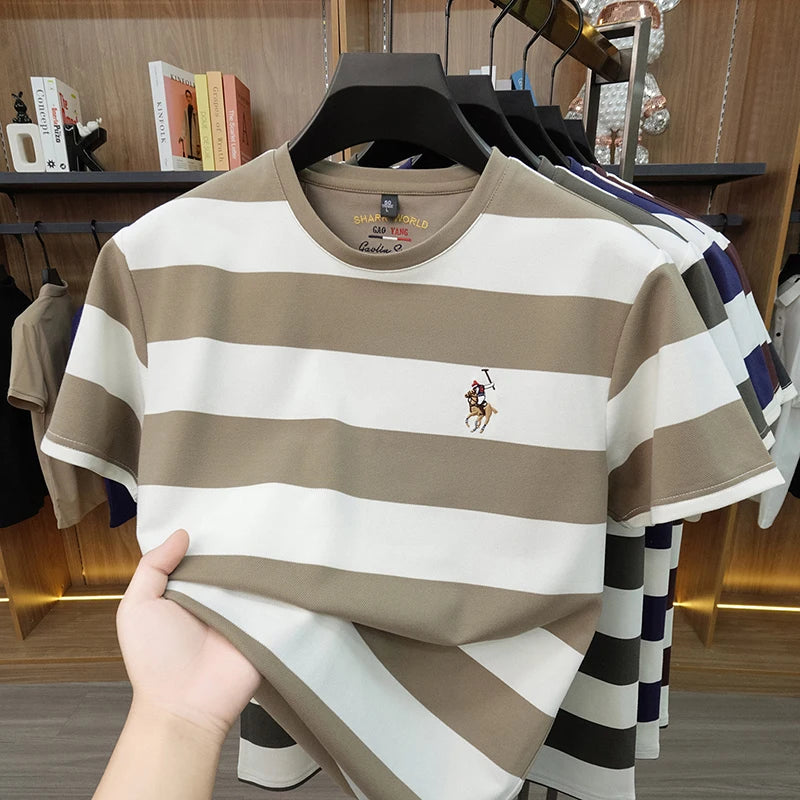 Striped Round Neck Short Sleeved T-Shirt