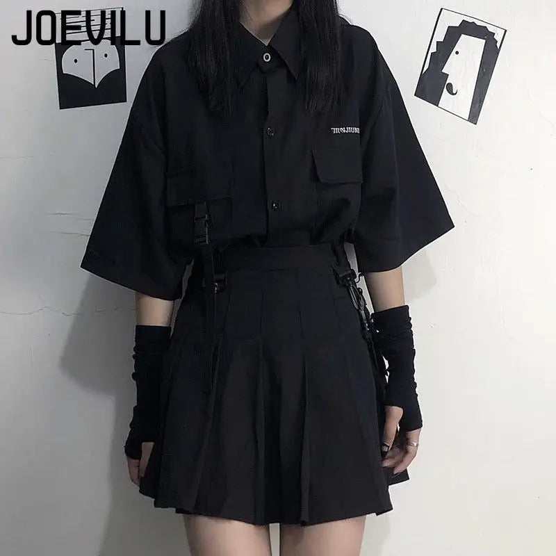 Loose Shirt Pleated Mini Skirt Set