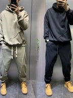 Solid Hooded Sweatshirt Sweatpants Set