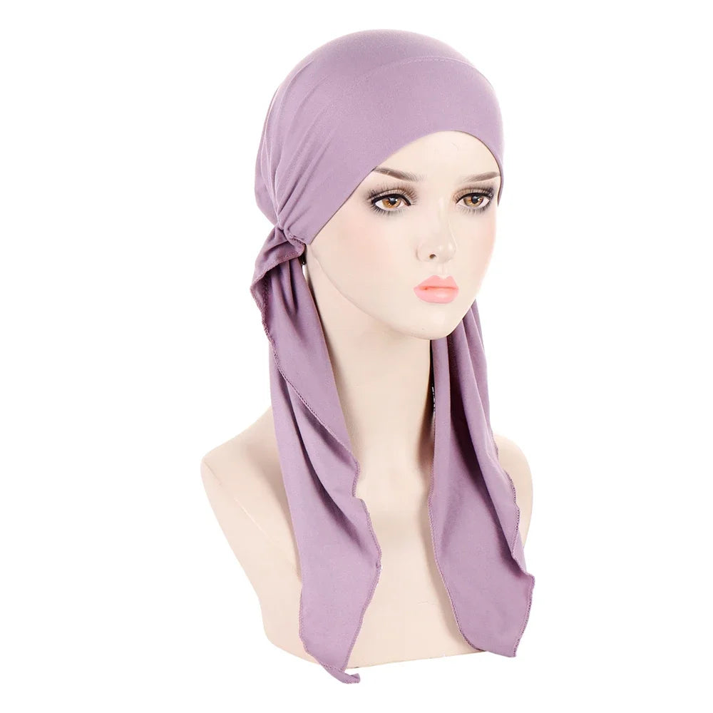 Shiny Glitter Elastic Solid Color Pre-Tied Hijabs Wrap Head Scarf Muslim Turban Bonnet for Women Inner Hat Turbantes Caps Mujer