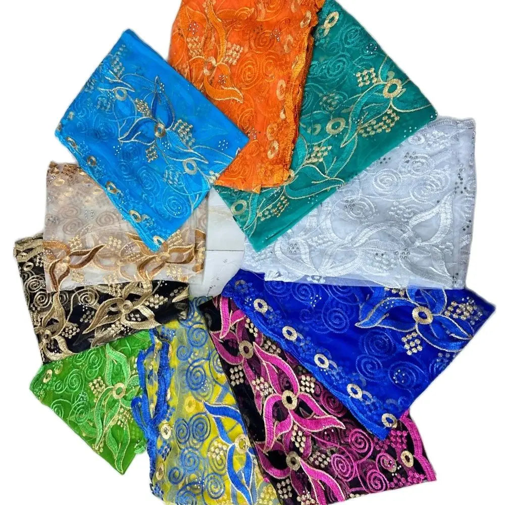 On Sale 2026 New African Net Hijab Scarf for Muslim Women African Dubai Islam Headscarf Embroidery Shawls Voile