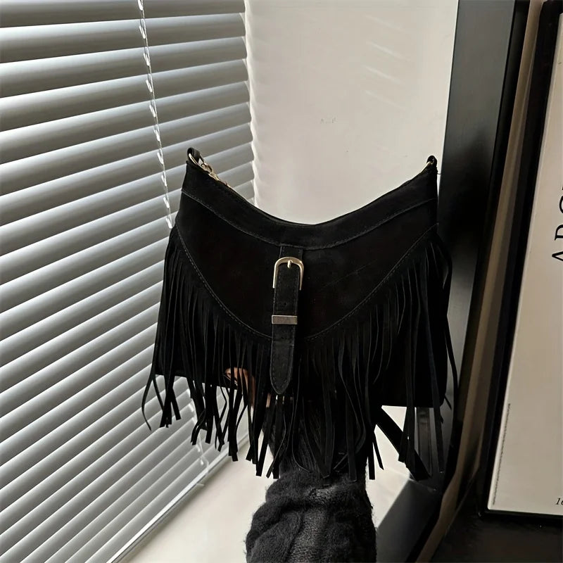 Tassel Suede Crossbody Bag