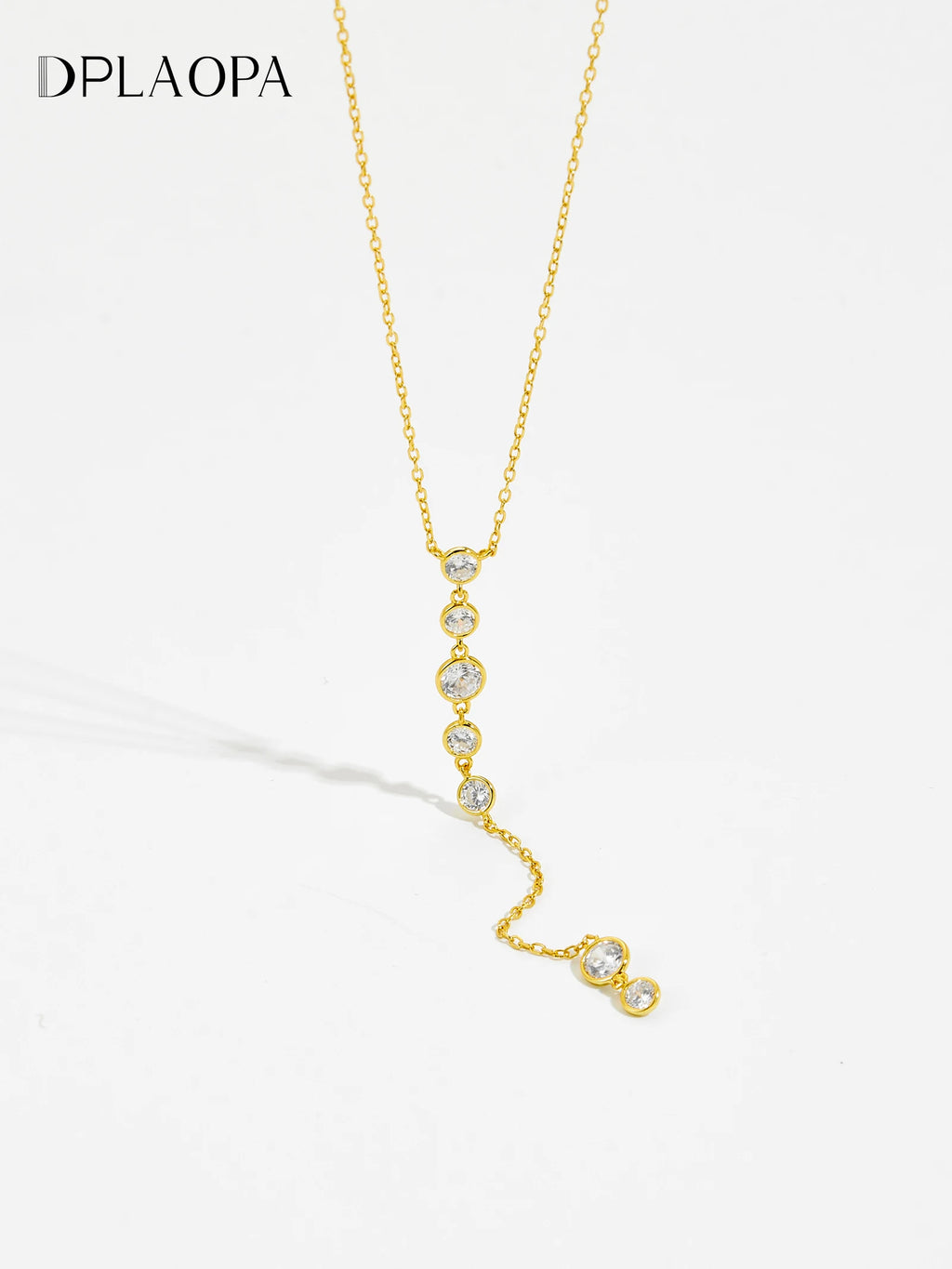 925 Sterling Silver Gold Round Long Pendant Chain Necklace