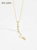 925 Sterling Silver Gold Round Long Pendant Chain Necklace
