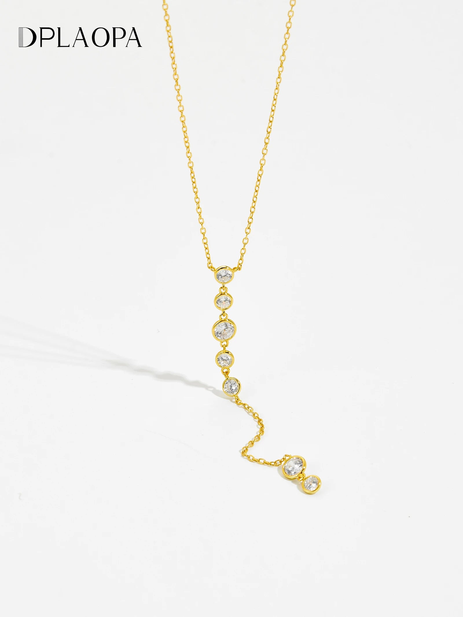 925 Sterling Silver Gold Round Long Pendant Chain Necklace