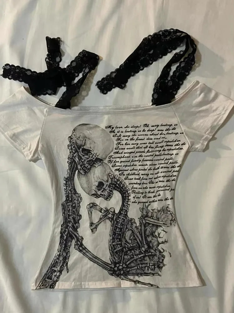 Lace Bandage Crop T-Shirt