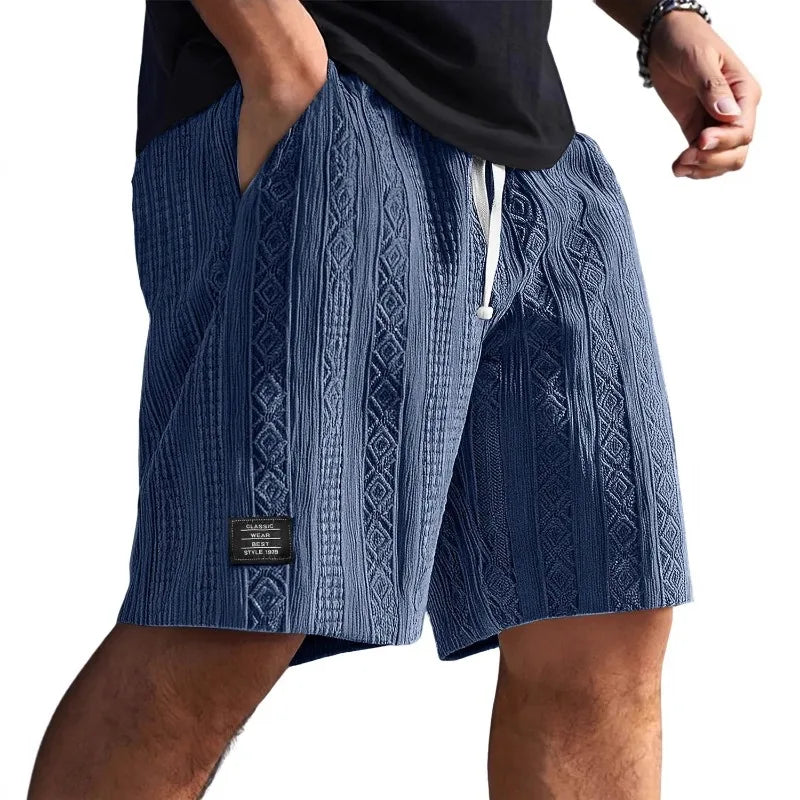 メンズジャカードカジュアルショーツ サマー原宿無地スウェットパンツ ファッションメンズショートパンツ レトロメンズ服 ルーパスストリートウェア新作