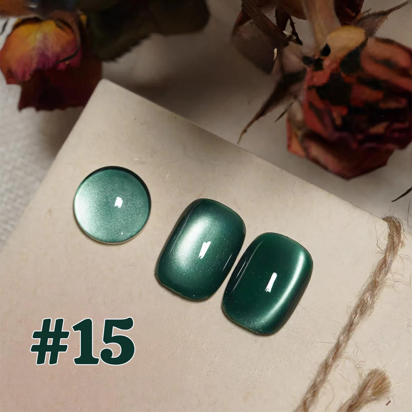 12ML 1-16PCS Beach Essentials Summer Nails Top Selling Fenglin Evening Moonlight Cat Eye Green Glass Bead Magnet Gel Nail Polish