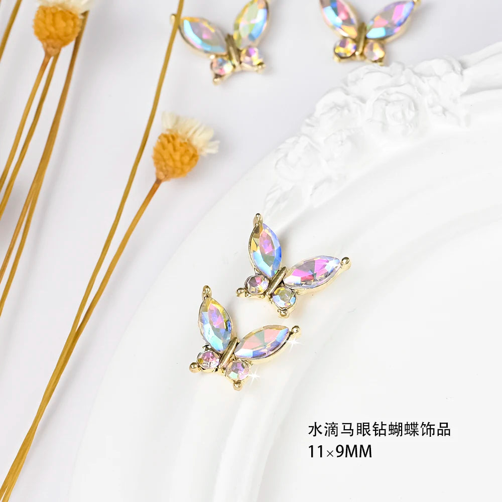 10Pcs Fairy Pink Zircon Nail Art 3D Charms Jewelry Butterfly Shaped Nail Crystal Alloy Decals 11*9mm Rhinestone Nail Decoration*