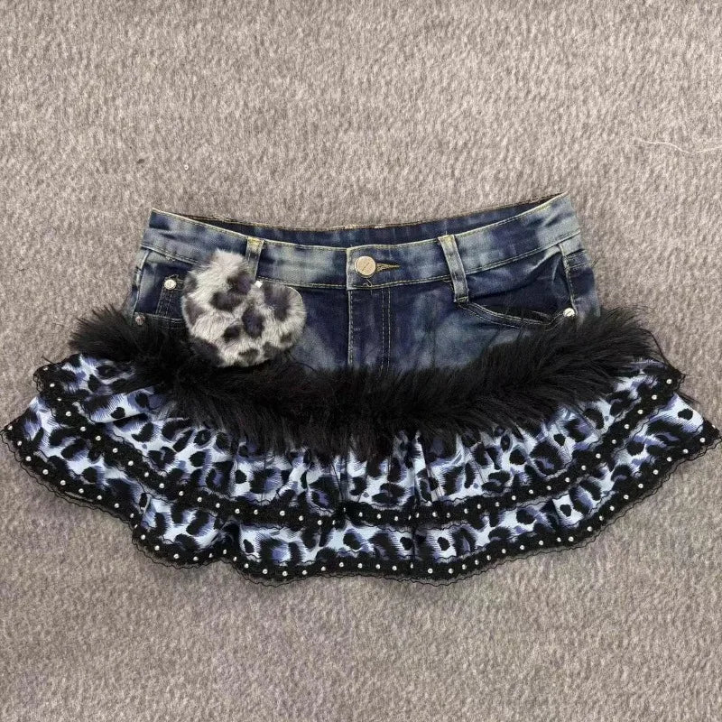 Leopard Print Denim Skirt