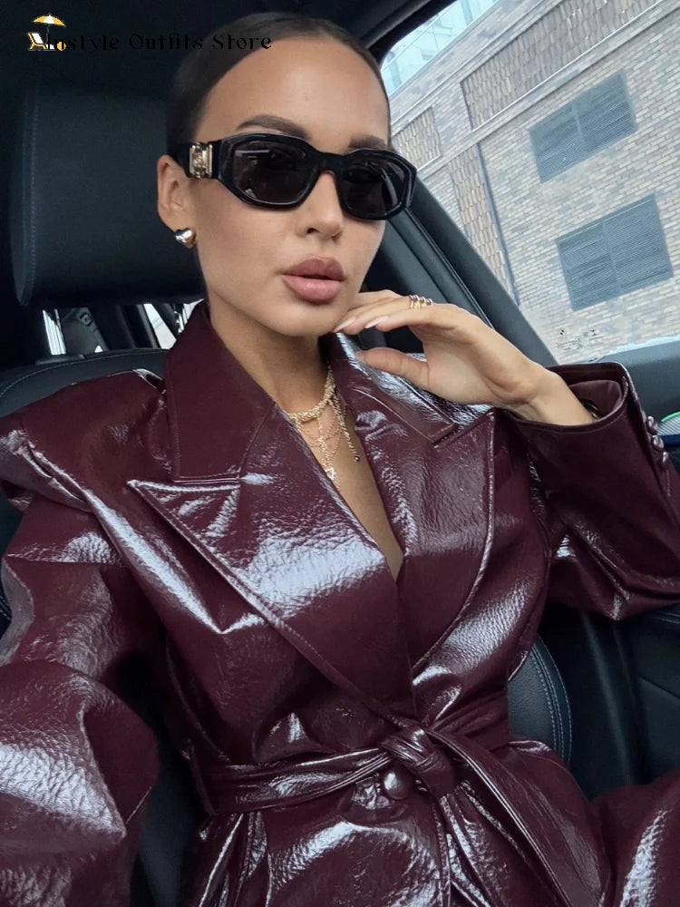 PU Leather Belted Jacket
