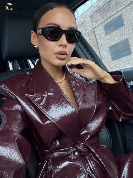 PU Leather Belted Jacket