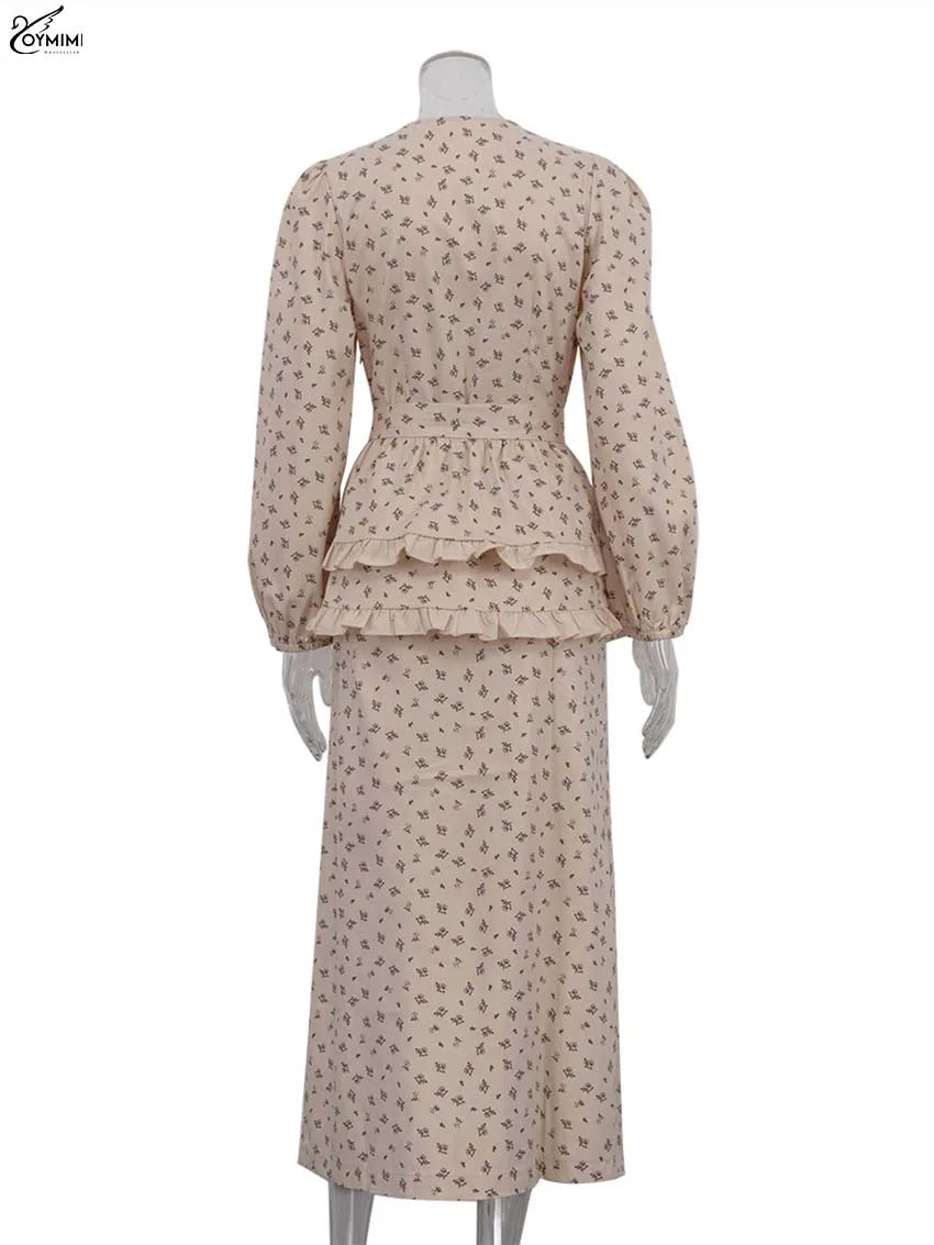 Oymimi Casual Apricot Print 2 Pieces Set