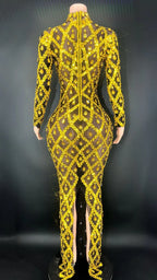Sparkly Big Rhinestone Transparent Long Dress