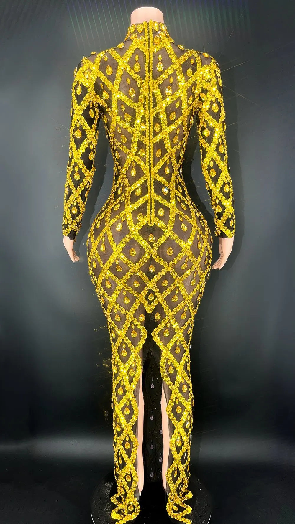 Sparkly Big Rhinestone Transparent Long Dress