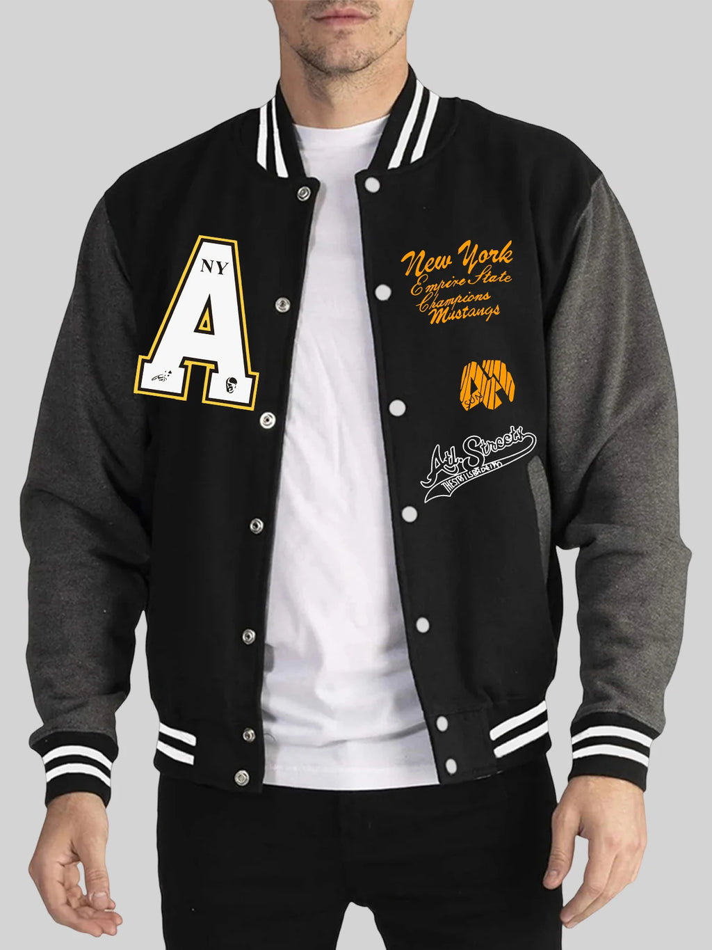 New York Empire State Print Baseball Jacket