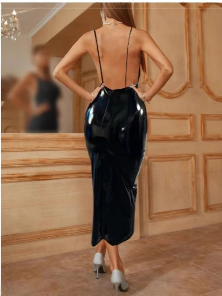 PU Leather Halter Dress