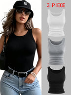 3PCS Ribbed Cotton Tank Top