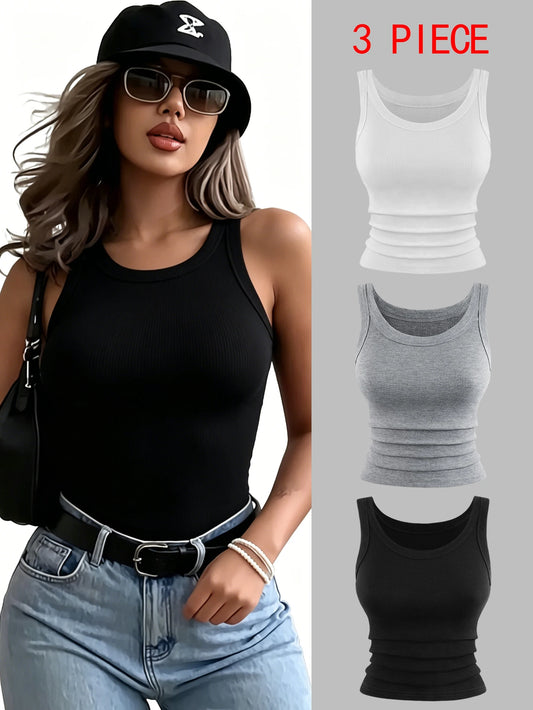 3PCS Ribbed Cotton Tank Top