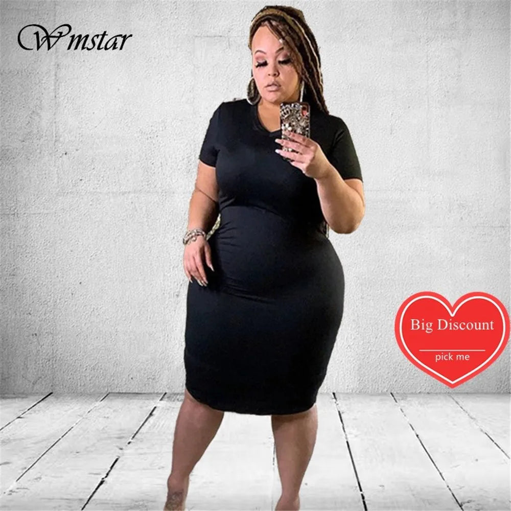 Solid V Neck Bodycon Dress