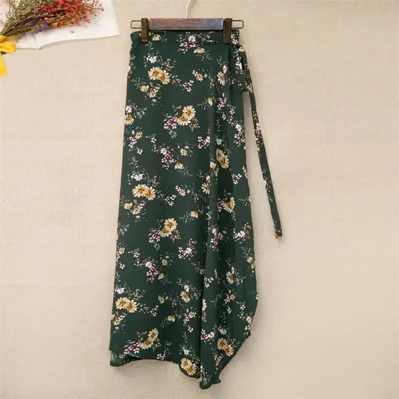 High Waisted Lace-Up Wrap Midi Skirt