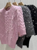Bubble Sleeve Knitwear Round Neck Short Sleeve Sweater Top