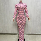 Sparkly Big Rhinestone Transparent Long Dress