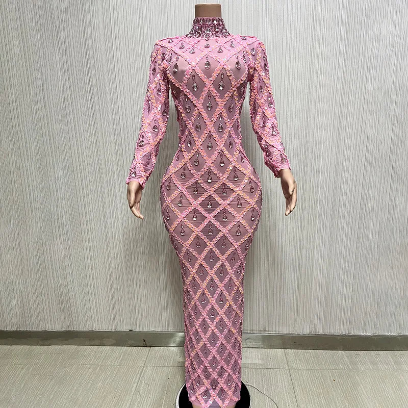 Sparkly Big Rhinestone Transparent Long Dress