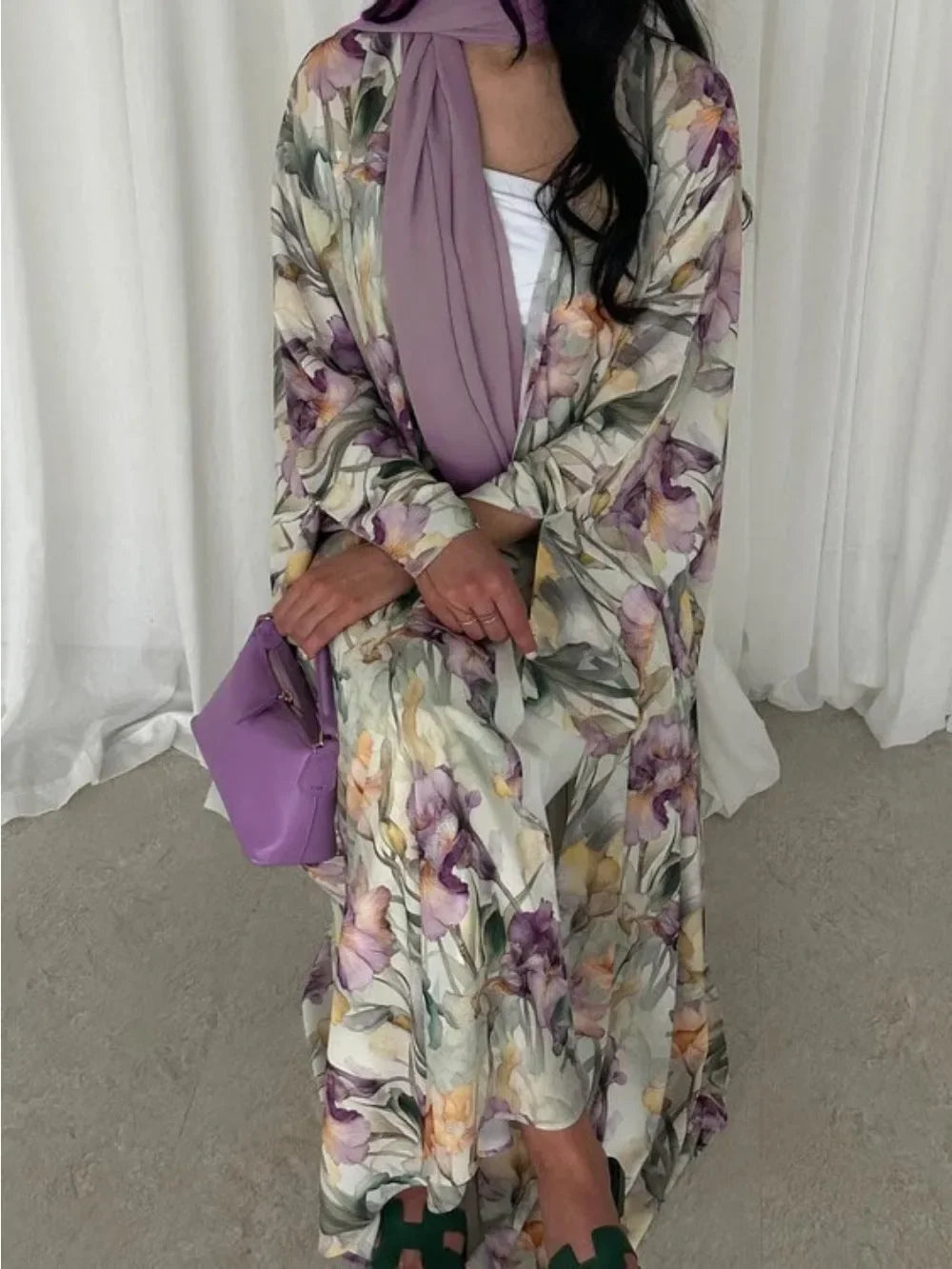 Eid Women Abaya Scarf 2 Piece Set Open Dress Print Muslim Jalabiya Ramadan Vestidos Largos Arab Long Robe Morocco Dubai Kaftan