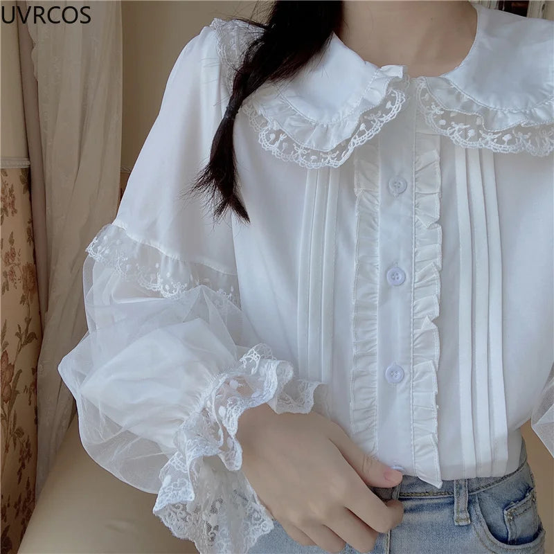 Lace Ruffles Peter Pan Collar Blouse