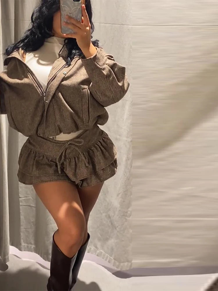 Oversized Hoodie + Ruffled Skirt Set