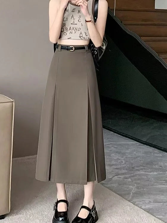 High Waist Elastic A-Line Midi Skirt