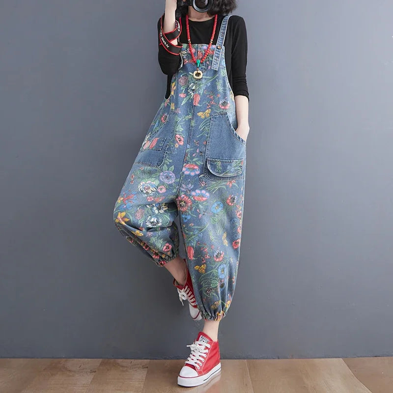 Floral Denim Overalls