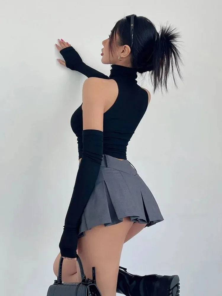 High Neck Pleated Crop Top